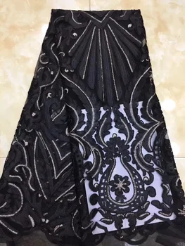 

african lace fabric 2019 high quality lace french mesh fabric beaded sequins nigerian lace fabrics for wedding dress