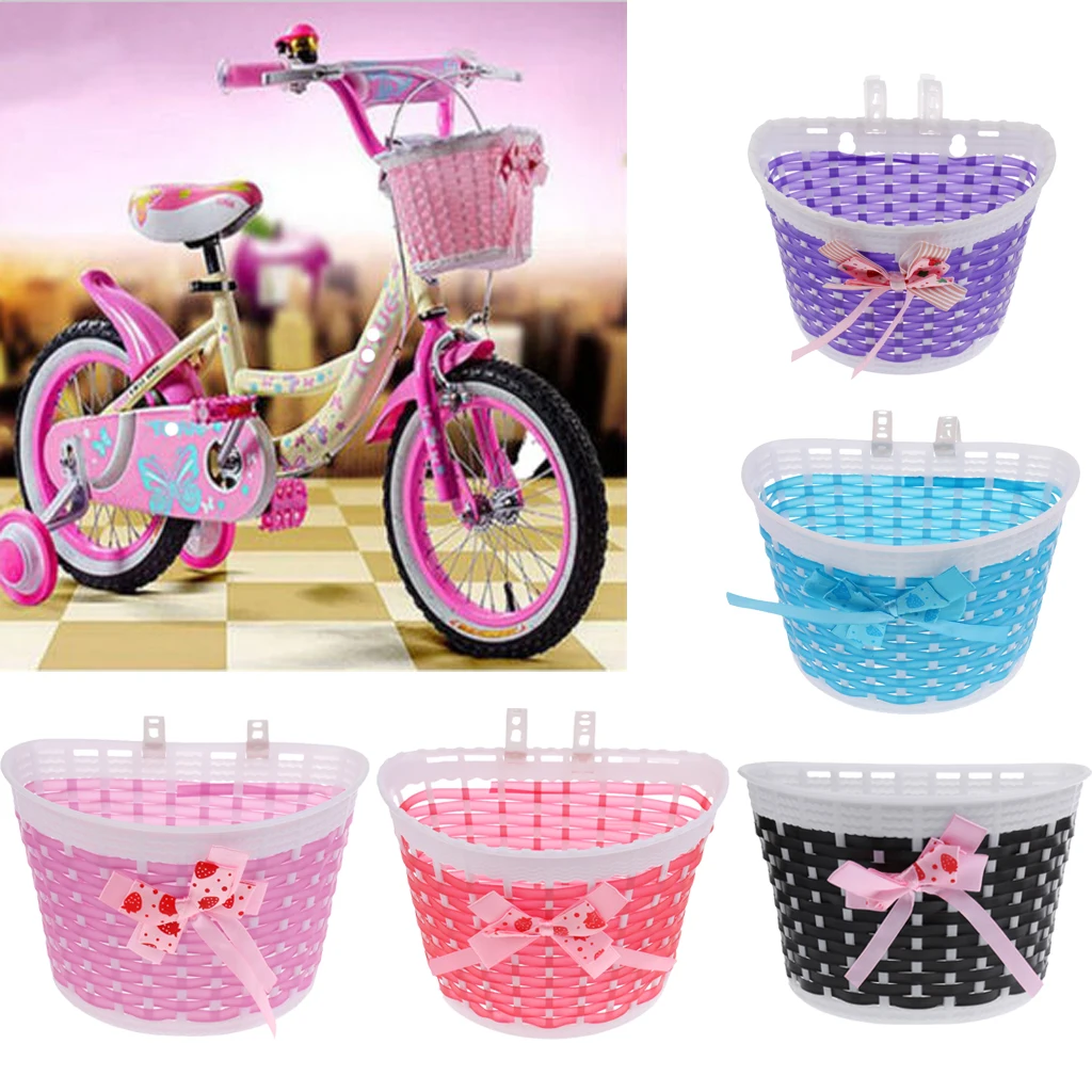 

Girls Bicycle Front Basket Lovely Bowknot Shopping Stabilizers Bike Handlebar Case for Children Kids Cycling 5-Color