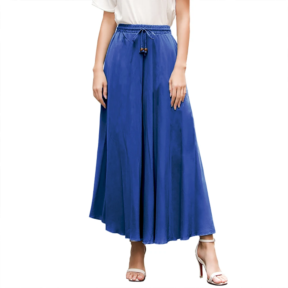 

Women Skirts Long Cotton Linen Elastic Waist Pleated Maxi Woman Skirt Female Vintage Elegant Summer Faldas Saia Ladies Bottoms