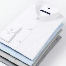 Осень имитация хлопка белье сплошной цвет с длинными рукавами Мужская рубашка воротник тонкий Молодежная Повседневная гладильная рубашка мужская QC081