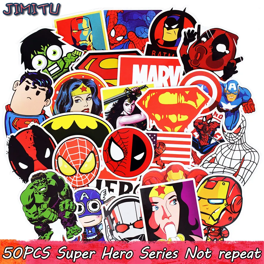 50 قطعة مختلطة بطل السوبر ملصقات مضحك أنيمي الاطفال لعبة ملصقا ل DIY الأمتعة محمول سكيت دراجات النارية الغيتار الثلاجة