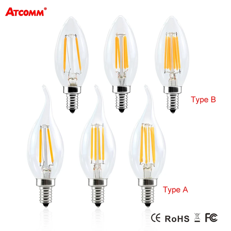 E12 E14 E17 лампы светодиодные свечи 2 Вт 4 Вт 6 Вт C35 светодиодные лампы Ретро Эдисон нити Bombillas AC 110 В 220 В высокая яркость люстры лампы