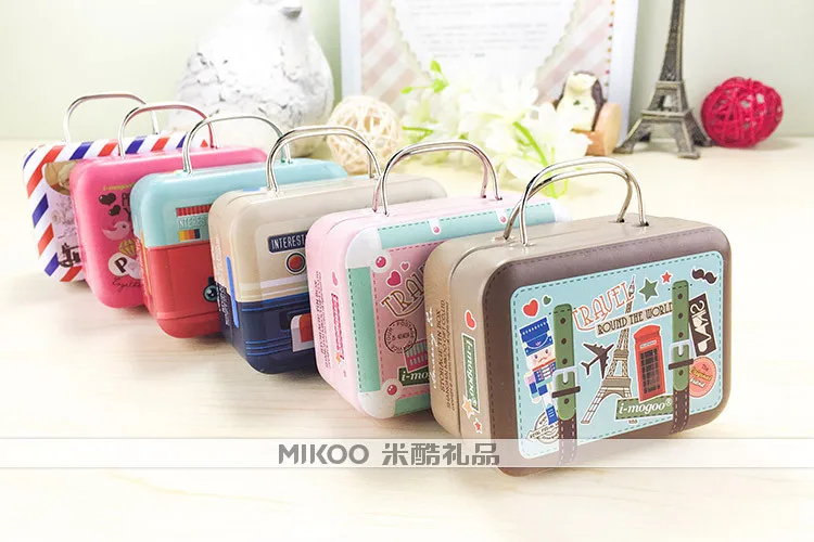 

60pcs 75*35*55mm Small Tin Vintage Party Rectangle Handbag Suitcase Luggage Shaped Candy Box Wedding Favor Gift Boxes