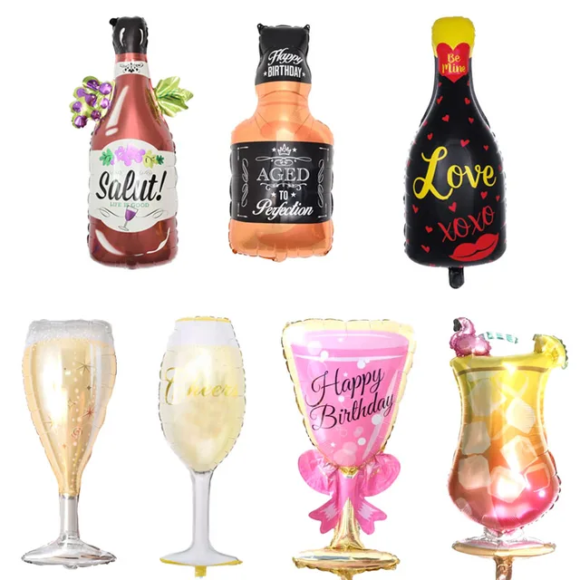 Grape Champagne Helium Balloons Wedding Balloons Birthday Flamingo Foil Balloons Whisky Bottle Globos Bar Decor Party Supplies