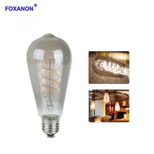 Foxanon, винтажный ламповый светильник Эдисона, E27, AC220V, ST64, Ретро лампа, 3 Вт, лампа накаливания, лампада, ампула, светодиодный светильник с регулируемой яркостью для дома, закусочной