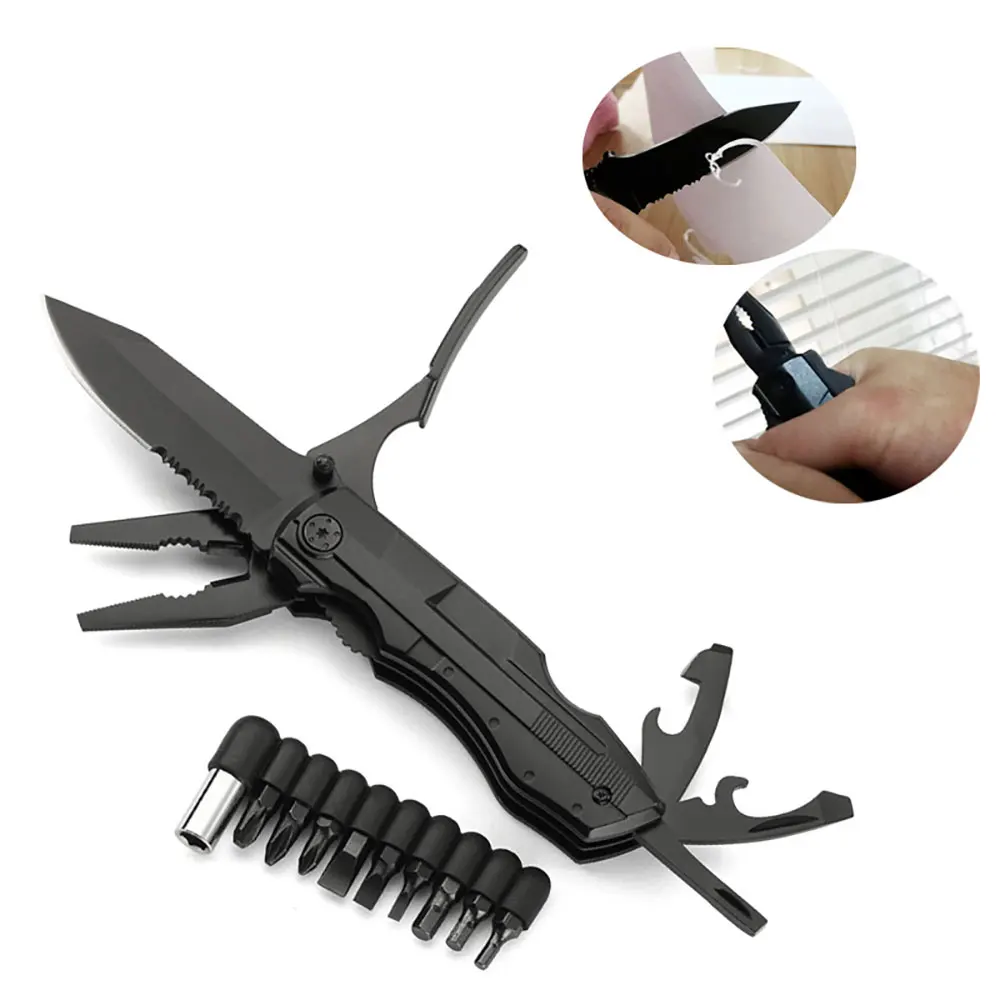

QUK Pliers Multitool folding multi-function pliers convenient tool outdoor camping hunting set screwdriver Bits knife opener too