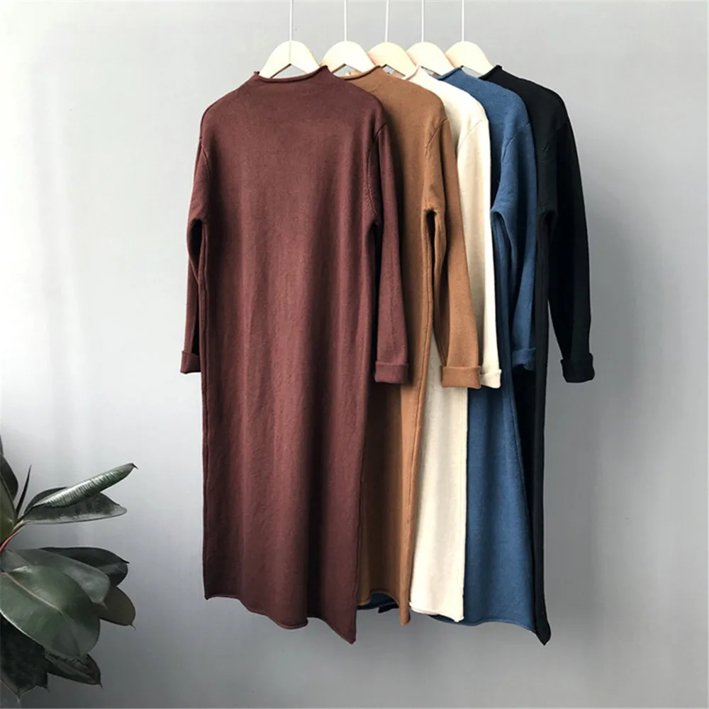 Autumn-Winter Knitted Solid Basic Long Dress 2018 Sexy Bodycon Sweater Dress Long Sleeve All Match Dresses Vestido Z9131 (2)