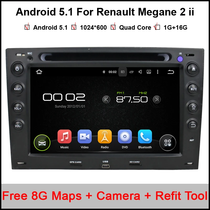 

Pure Android 1024*600 Capacitive Car DVD Player GPS Navigation System Renault Megane 2 ii 2003-2008 3G WIFI Bluetooth IPOD Radio
