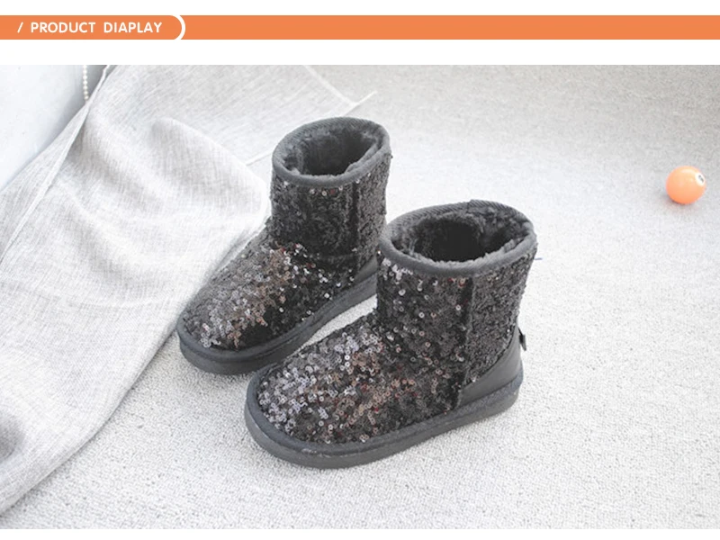 2019 г., детские зимние ботинки с блестками модная теплая обувь для мальчиков и девочек детские зимние ботинки мягкая нескользящая обувь из