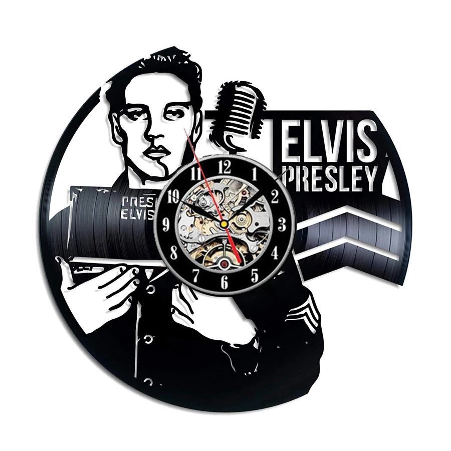 New Horloge Murale Saat Elvis Presley Wall Clock Design For Vinyl Record The King Of Rock Clocks Watch Home Decor 12 Inch