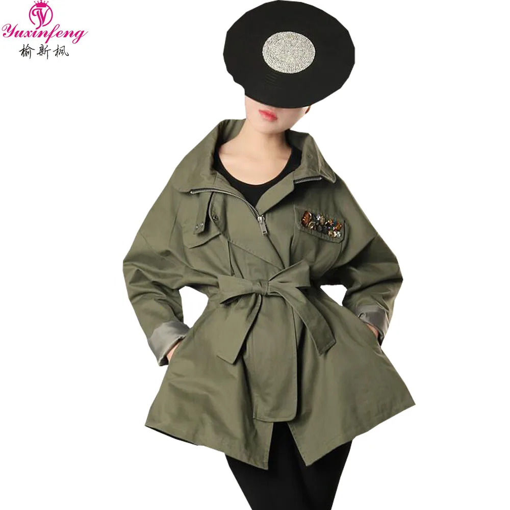 Buy Yuxinfeng Army Green Cotton Trench Coat Women