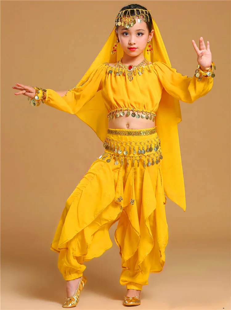 Новая детская одежда для индийских танцев платье для выступлений танец живота Национальный Болливуд танцевальные костюмы для девочек Одежда для танца живота комплект одежды