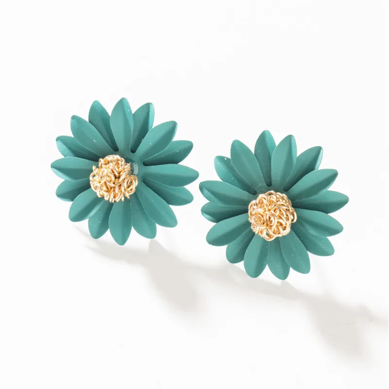 

Korea wild sun flower pink yellow green 3 colors small flower petals sweet temperament earrings for women free shipping