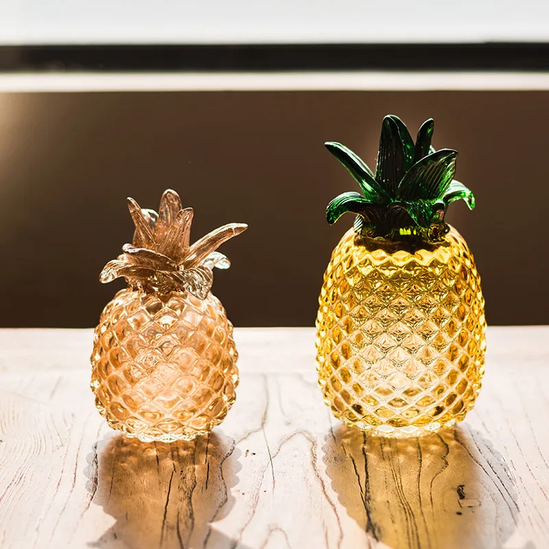 

Golden glass pineapple Crafts ornaments Hand blown fruit plant miniature fairy garden figurines wedding Gifts home decoration