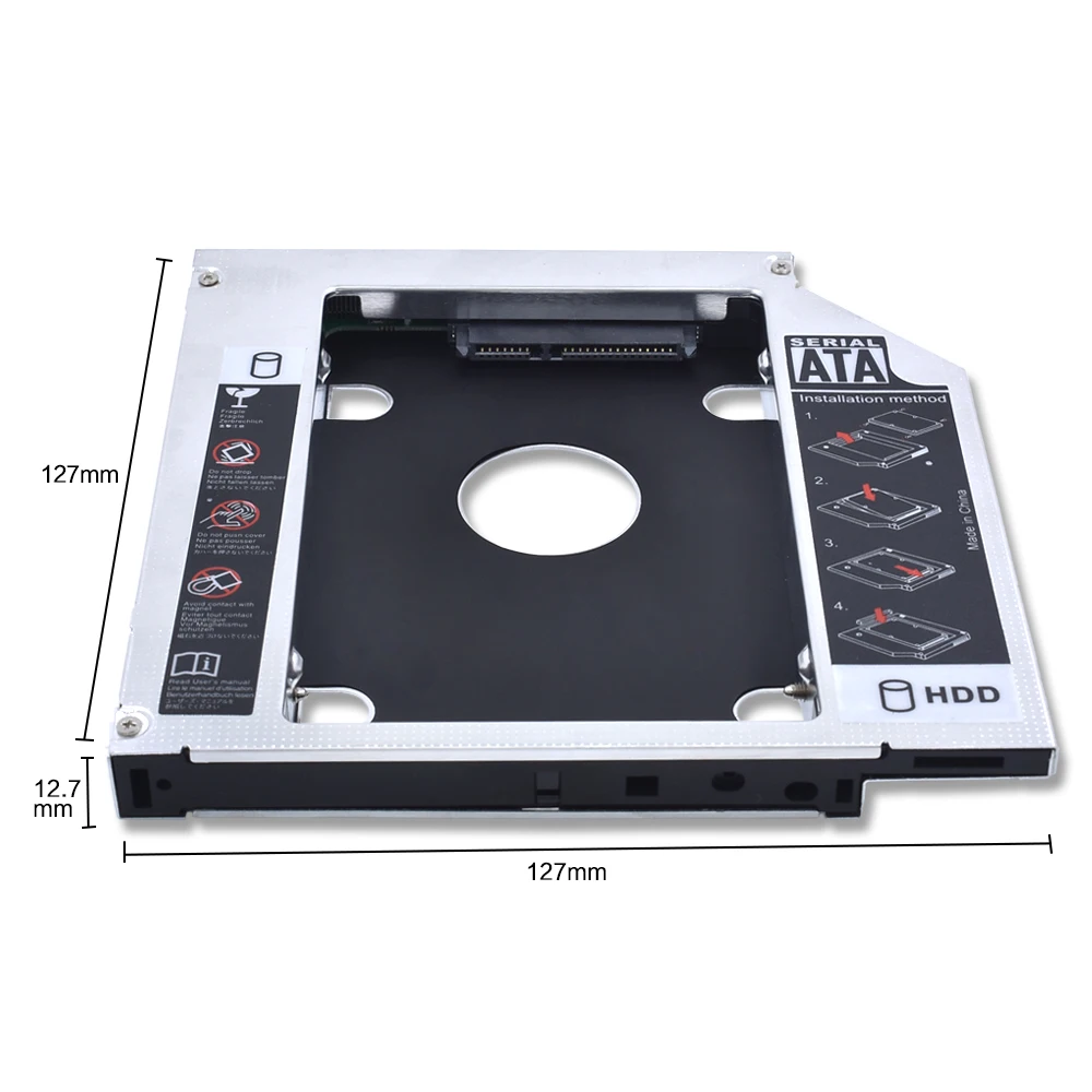  For Notebook ODD DVD-ROM Optibay Aluminum 2nd HDD Caddy 12.7mm IDE to SATA With front Pannel 2.5 In