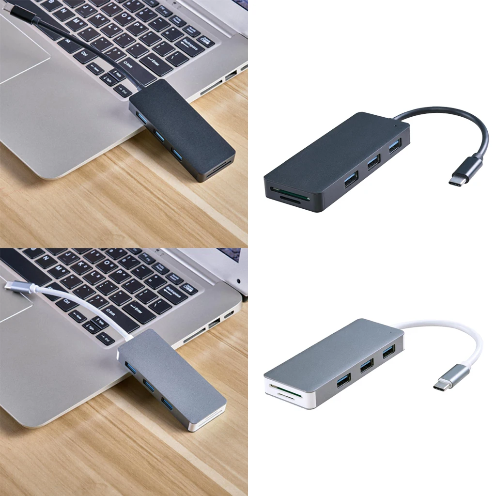 MagiDeal USB C Hub w/3*USB3.0 2*Card Slot Type-C Card Reader for TF 5 Port Type C Combo Hub