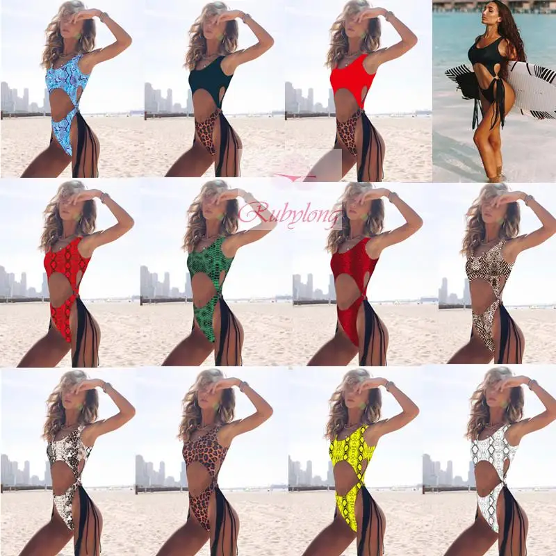 

Rubylong One Piece Swimsuit Women Tassel Swimwear Female Cut Out Backless Monokini Print Bathing Suit Brazilian Beach Swim wear