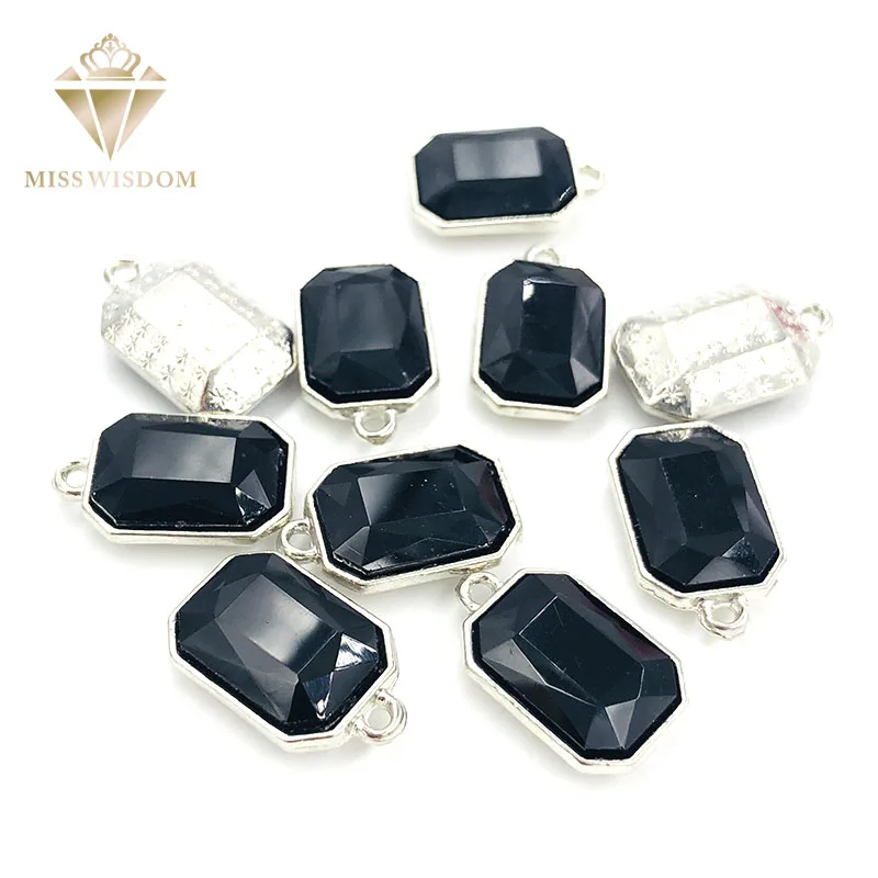 

10X14mm Black sew on rhinestones Rectangular Octagon alloy single hole glass crystal pendant diy earrings/ornaments accessories