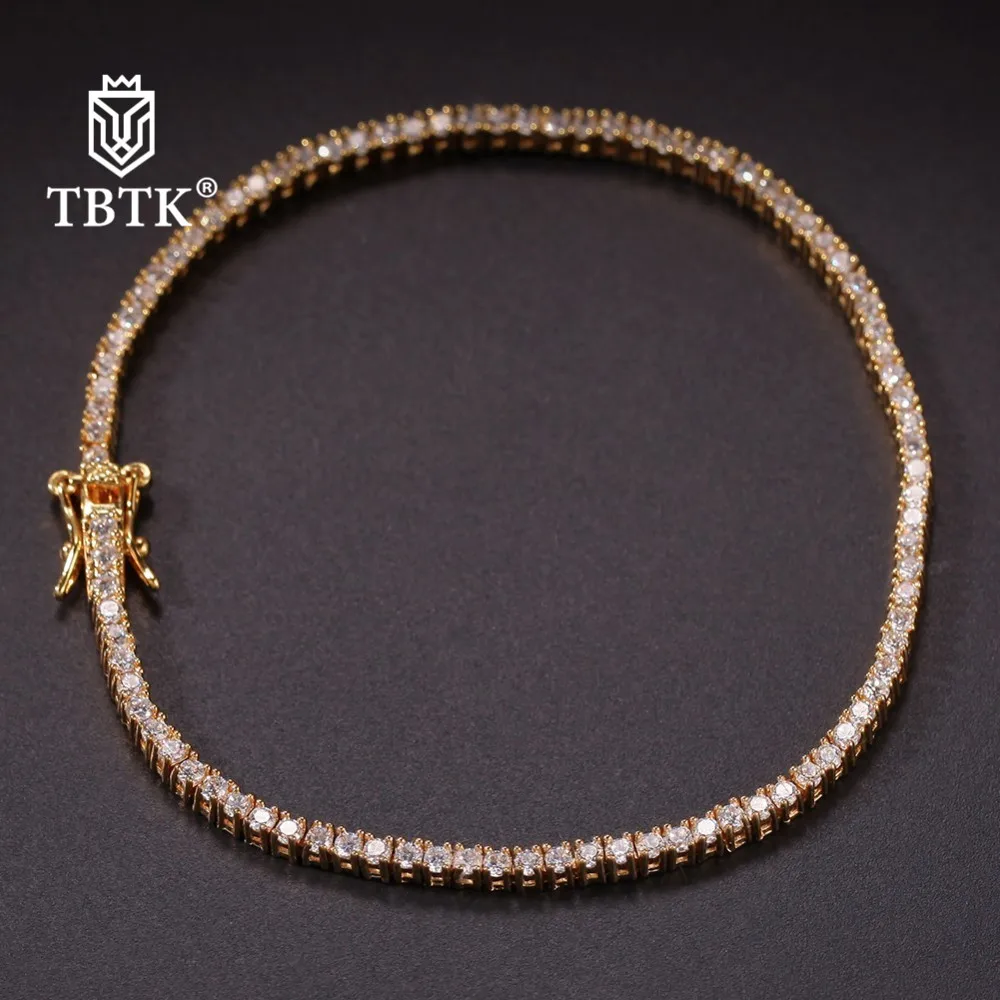 

TBTK Width 2mm Paved Shining Zircon Gold Bracelet Round Cut Toggle-clasps Hiphop Boy Bracelet Beautiful Copper Material Rock Man