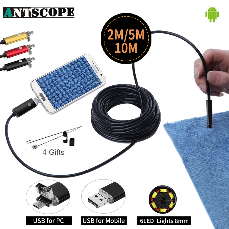 

Newest Endoscope 8mm 6 LED PC USB Endoscope HD 720P 2M 5M 10M USB Android Borescope OTG Tube Inspection Endoscopio Phone Camera