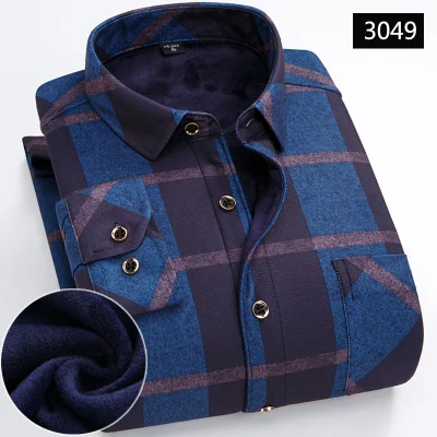 Осенняя и зимняя мужская клетчатая рубашка большого размера 5XL 6XL 7XL с длинными рукавами с отворотом Толстая Теплая Повседневная рубашка - Цвет: picture color
