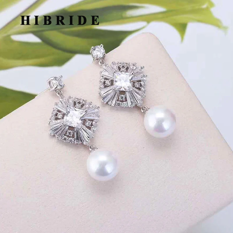 HIBRIDE New Luxury Similated Pearl Drop Earrings For Bridal Jewelry Fashion Design Pendant Brincos Earring E-902 | Украшения и
