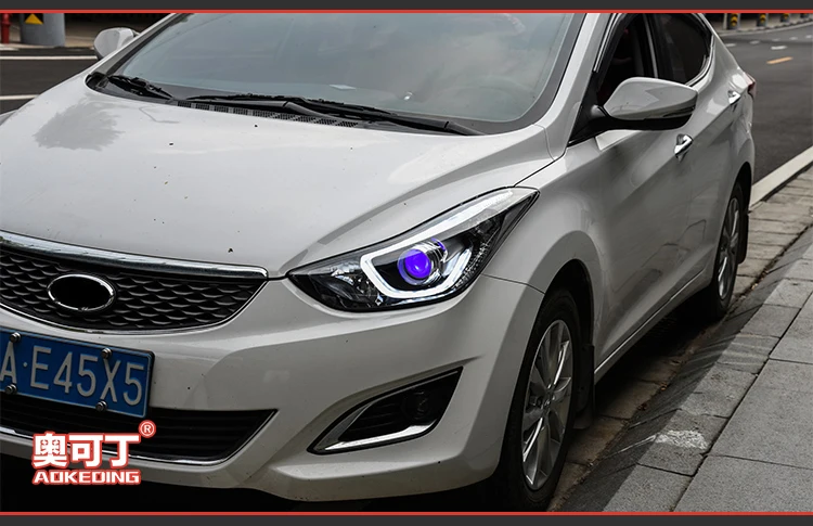 АКД Тюнинг автомобилей фары для hyundai Elantra 2012- светодиодные фары DRL ходовые огни биксеноновые фары Противотуманные фары с ангельскими глазками