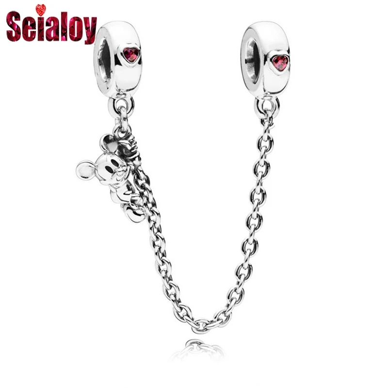 

SEIALOY Fashion New Silver Plated Charm Safety Chain Accessories For DIY Mickey Women Bracelet Pandora Jewelry Bangles Gifts