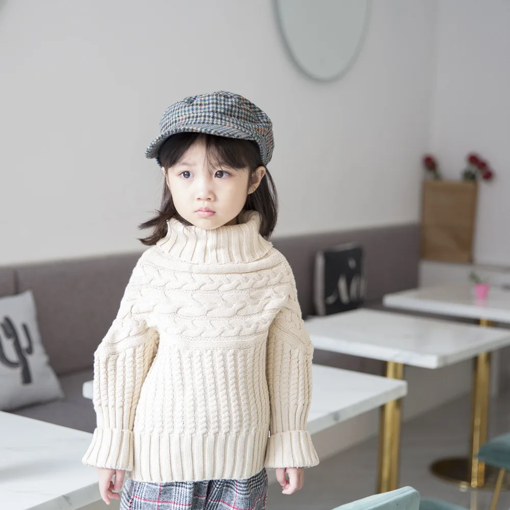 Детские свитера с высоким воротником для девочек; коллекция года; зимние плотные теплые детские трикотажные пуловеры; RT574
