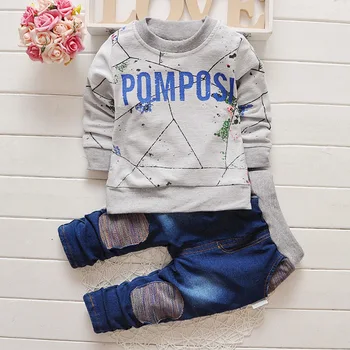 

2018 Brand New Boys Clothing Set Kids Sports Suit Children Tracksuit Boys Long Shirt + Pants Cowboy Sweatshirt Casual Clothes