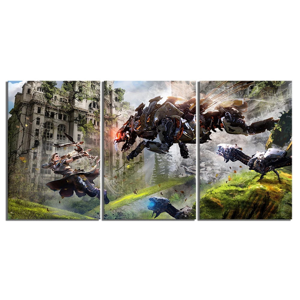 Настенные художественные картины холст плакаты 3 панели Horizon Zero Dawn домашнее