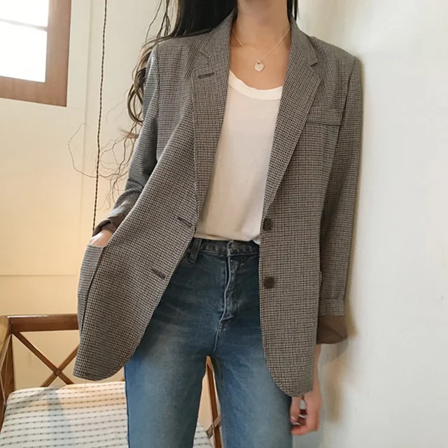 Korean Plaid Office Lady Blazer Jacket Vintage High Quality Fashion Work Suit Elegant Outerwear Feminino 2 Korean Plaid Office Lady Blazer Jacket Vintage High Quality Fashion Work Suit Elegant Outerwear Feminino 2
