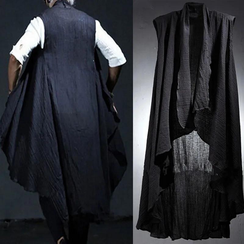 Модный мужской авангардный дизайнерский кардиган с темным краем, светильник с рюшами, льняная драпированная шаль, мужской летний костюм