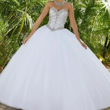JaneVini роскошные белые длинные Бальные платья принцессы бальное платье милое блестящее платье без рукавов Пышное Тюлевое дебютантное платье