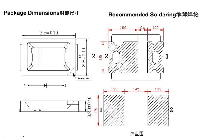 Новое поступление 0,1 W UV 2835 Smd светодиодный 3V 30mA Быстрая 50 шт./лот