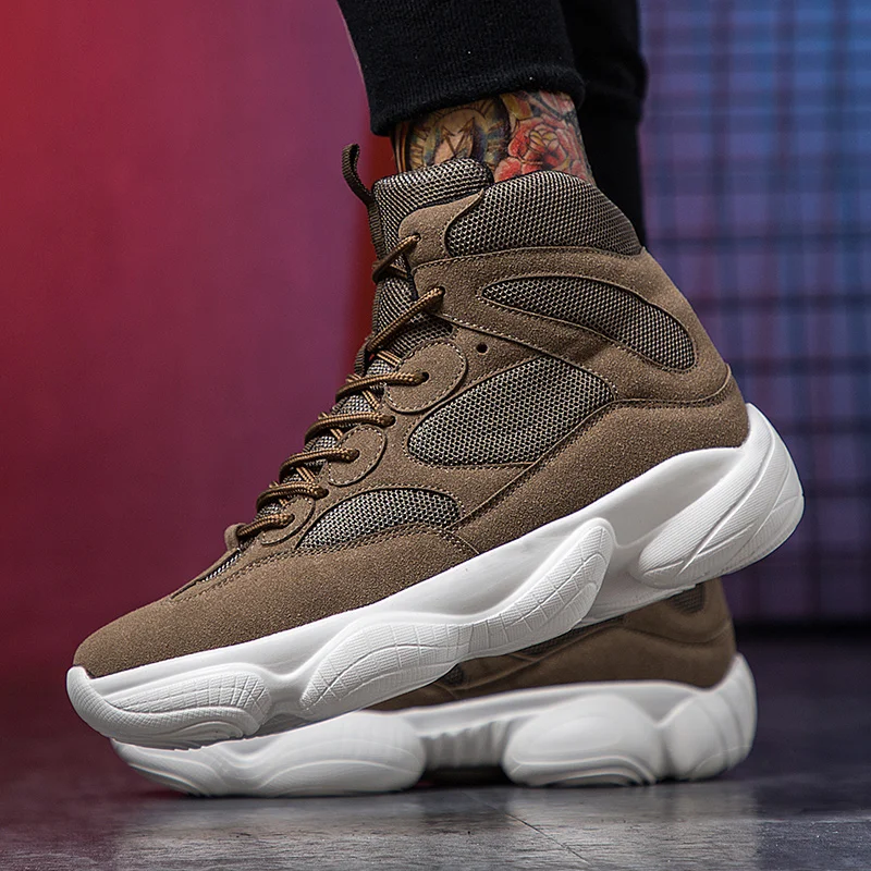 

High Top Man Running Shoes Autumn Winter Fitness Sneakers Beige Army Green Mens Jogging Shoes Breathable Sneakers Men 2018