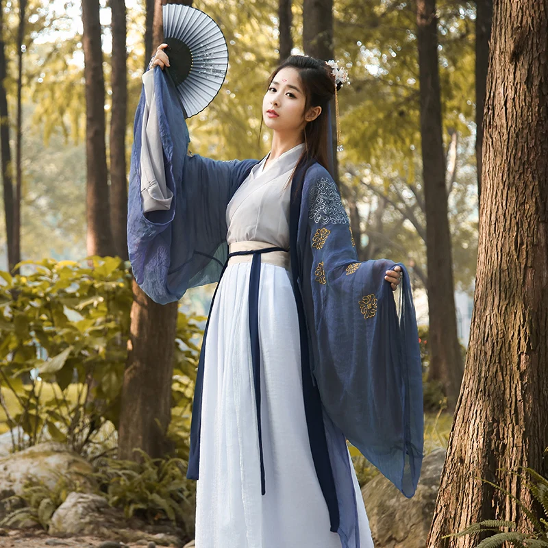 Платье Hanfu Женская традиционная китайская одежда с большим рукавом юбка вышитая