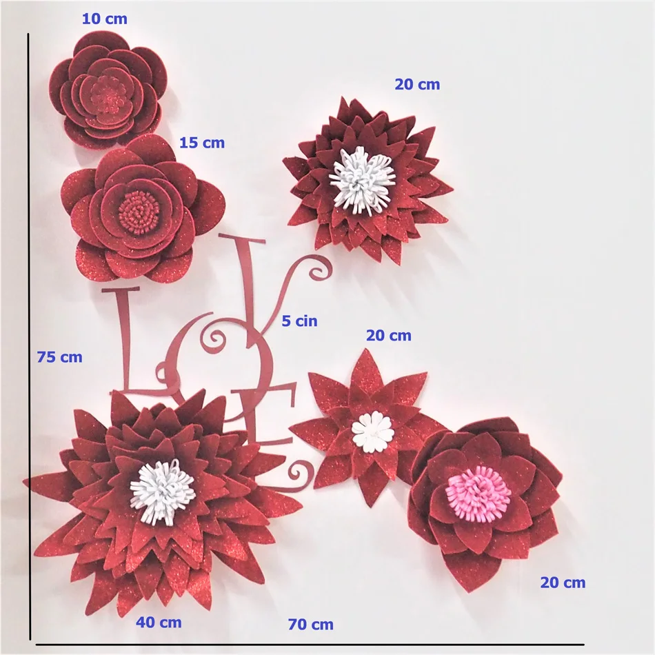 

2019 Giant Glittered Foam Flowers Handmade Red Large Rose Set For Nursery Wedding Birthday Backdrop Home Wall Decoration