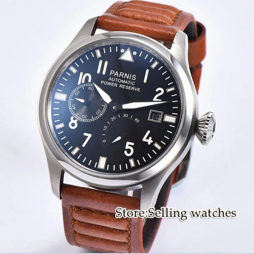 Parnis الأزياء 47 ملليمتر الرجال ووتش بلوغ السلطة السيارات تاريخ الرجال الميكانيكية الساعات الأسود الهاتفي البحر نورس 2530 التلقائي حركة ووتش