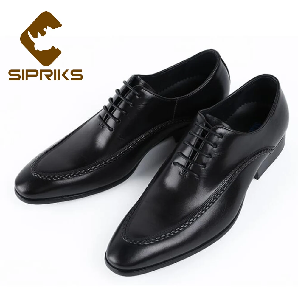 

SIPRIKS Men Dress Oxfords Genuine Leather Lace Up Elegant Formal Shoes Wedding Business Classic Designer Male Suit Gents Shoes