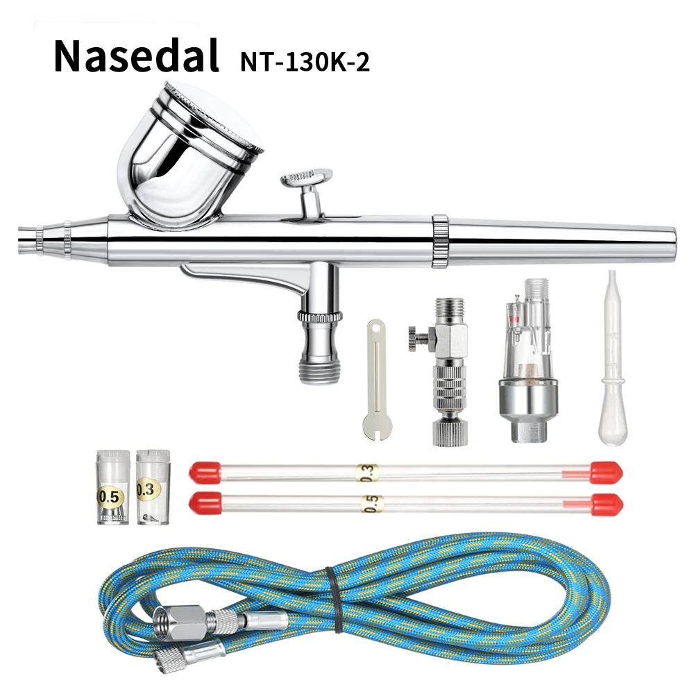 Nasedal Двойное действие Аэрограф краска-распылитель макияж пневматическая кисть набор краски для лица тату-арт DIY инструмент 0,2 мм/0,3 мм/0,5 мм 7cc