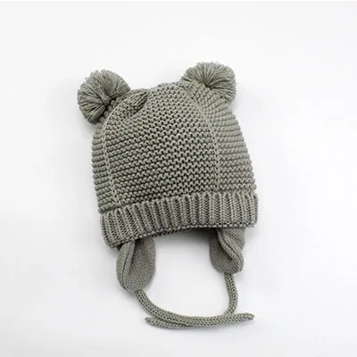 Winter pompom baby hat for kids girl boy hats knitted beanie skullies boy bomber caps with fleece lining newborn photograp HT044 - Цвет: grey hat