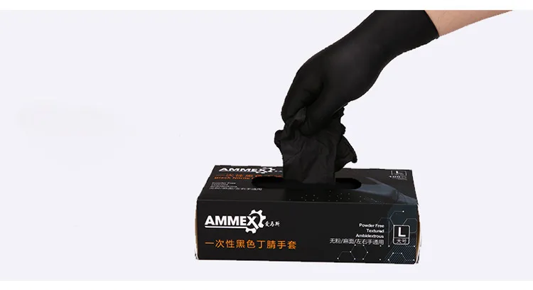 AMMEX CPNBC Disposable Work Gloves Black 100pcsBox Nitrile Non-Slip Waterproof Boxed Tattoo Laboratory Chemistry Protective (11)
