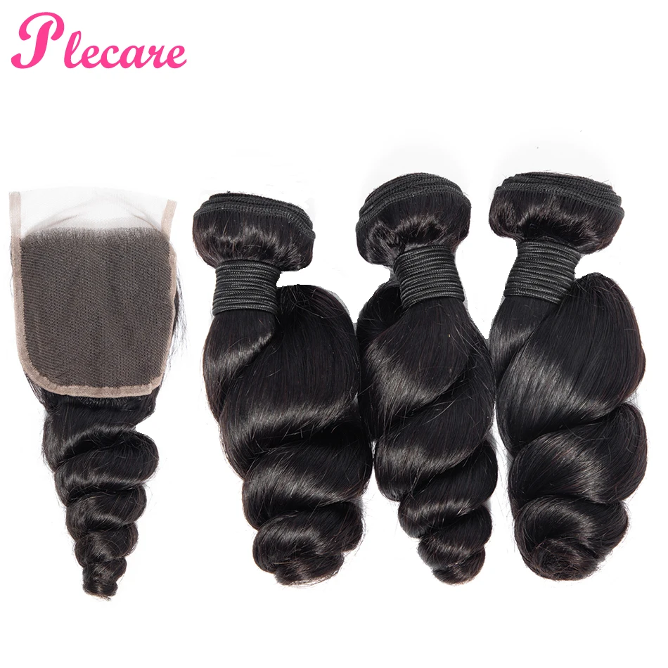 

Plecare Loose Wave Bundles With Closure Malaysian 3 Bundles With Closure 100% Human Hair Weave Bundles With Closure Non Remy