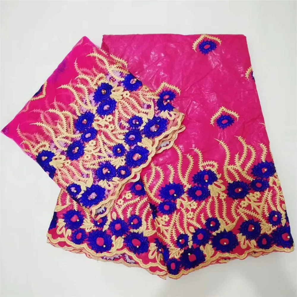 

High Quality Party Dress Fashion Embroidered Bazin Riche Getzner With Tulle Lace Fabric African fabric With Beads X582-2