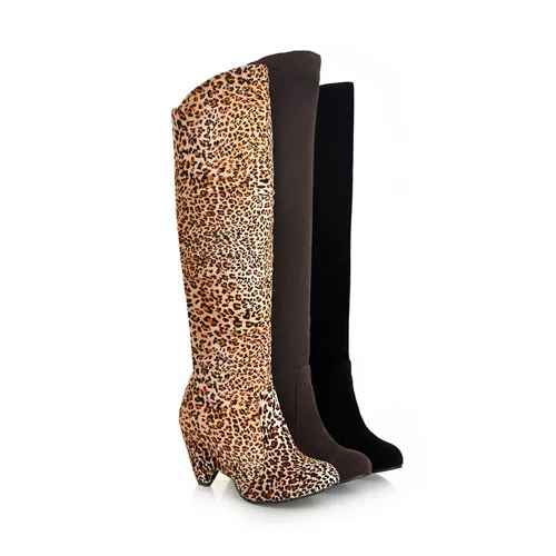 ENMAYLA/зимние сапоги размеры 34-39, сапоги до колена на шпильках зимняя обувь для женщин, пикантные леопардовые теплые модные зимние сапоги на меху