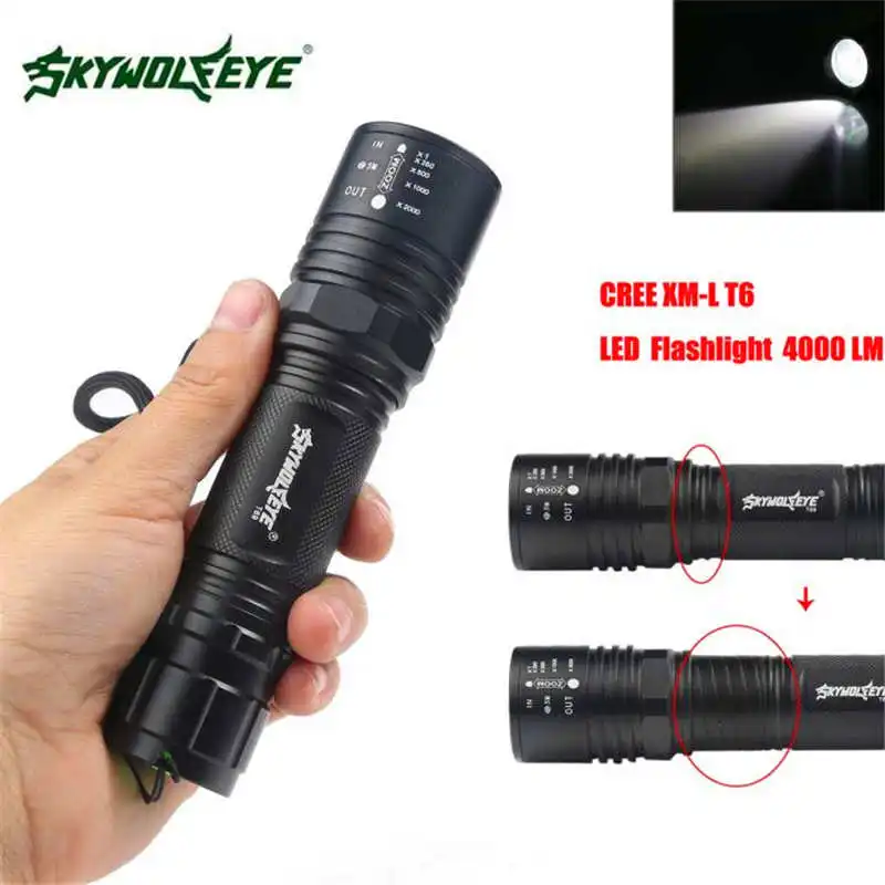 4000LM Zoomable XM-L T6 LED led flashlight 18650 High Power Flashlight Torch Lamp 5 Modes powerful led flashlight #4S4 (8)