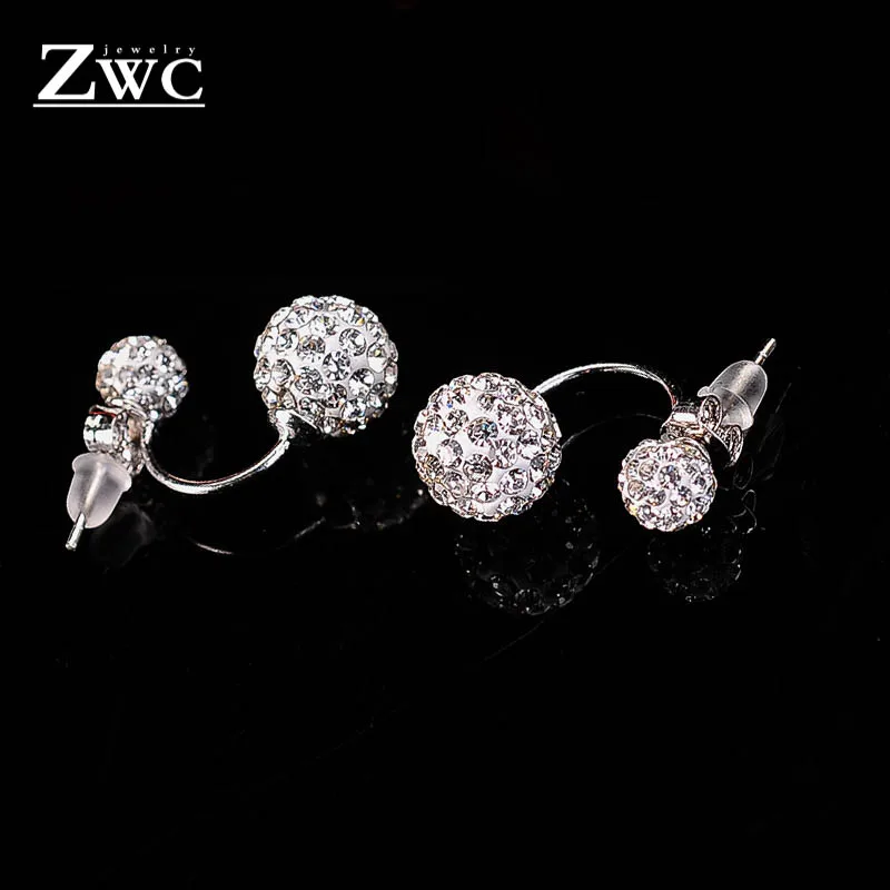 

ZWC Fashionable Simple Sparkling Crystal Stud Earrings for Women and Girls Party Wedding Double Bead Earrings Wholesale Jewelry