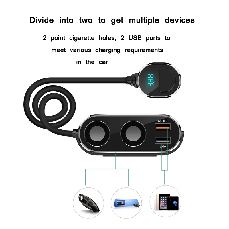 URANT Dual USB Port 2 Way Auto Car Cigarette Lighter Socket Splitter Charger DC 12-24V 2.4A Fast Charging QC 3.0 For All Car
