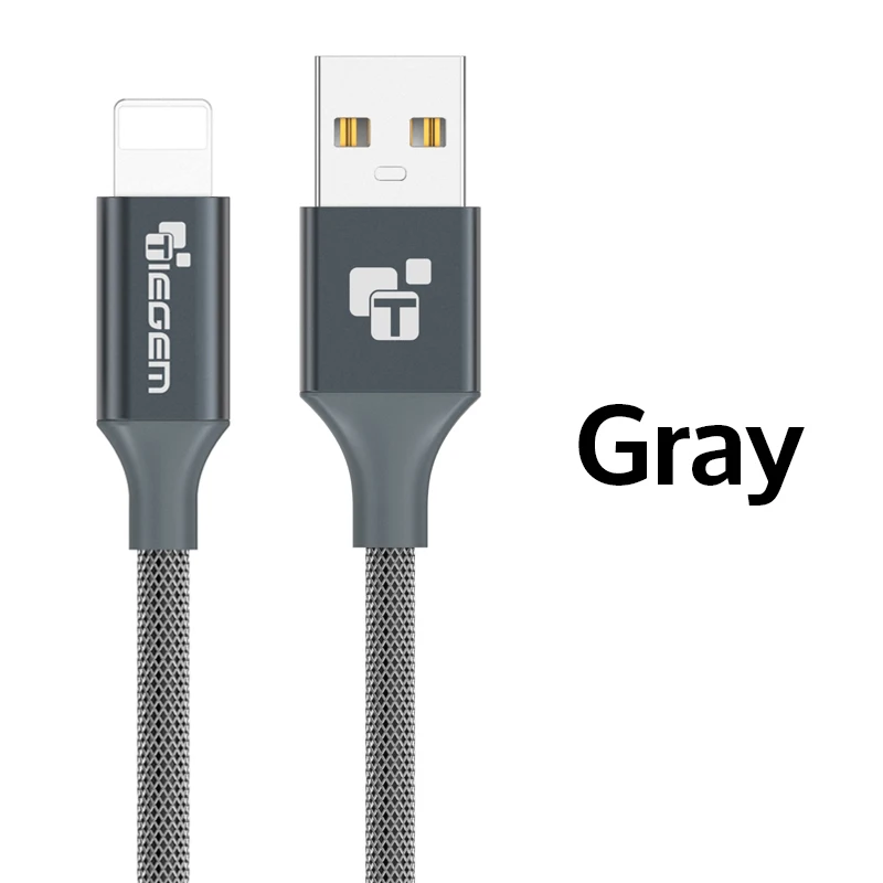 TIEGEM 2A USB Зарядное устройство кабель для iphone 5 5s 6 8 7 Plus X iOS 9 10 1/2/3 м нейлоновый быстрой зарядки Кабели для ipad аксессуары для мобильных телефонов - Цвет: Серый